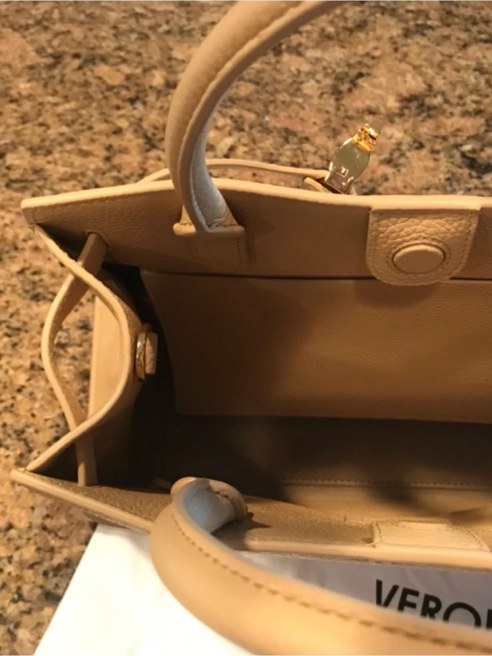 Veronica Beard Beige Pebbled Leather Satchel with Removable Strap